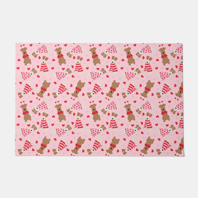 Felpudo Feliz Día de San Valentín galés Wire Fox Terrier D (Anverso)