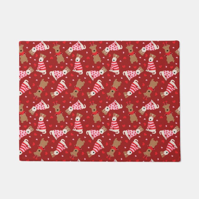 Felpudo Feliz Día de San Valentín galés Wire Fox Terrier D (Anverso)