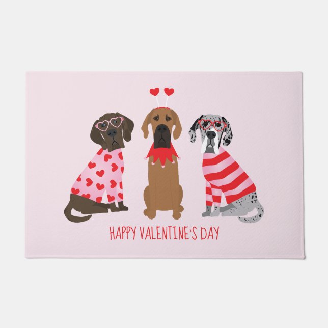 Felpudo Feliz Día de San Valentín grandes perros daneses (Anverso)