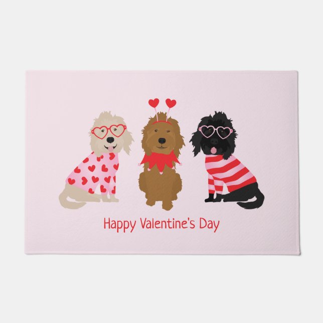 Felpudo Feliz Día de San Valentín Mini perros dorados (Anverso)