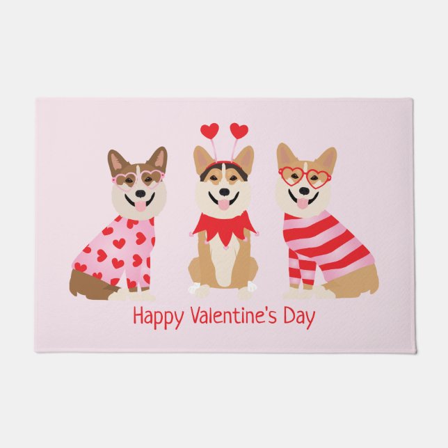 Felpudo Feliz Día de San Valentín Pembroke Welsh Corgi Per (Anverso)