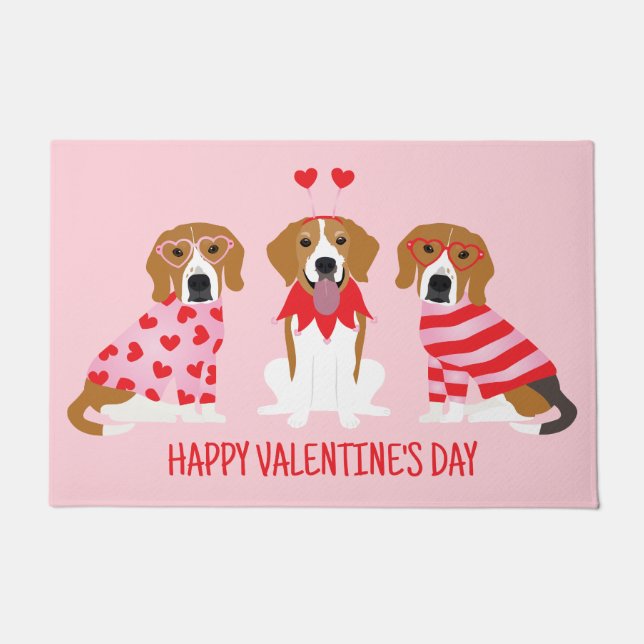 Felpudo Feliz Día de San Valentín Perros Beagle (Anverso)