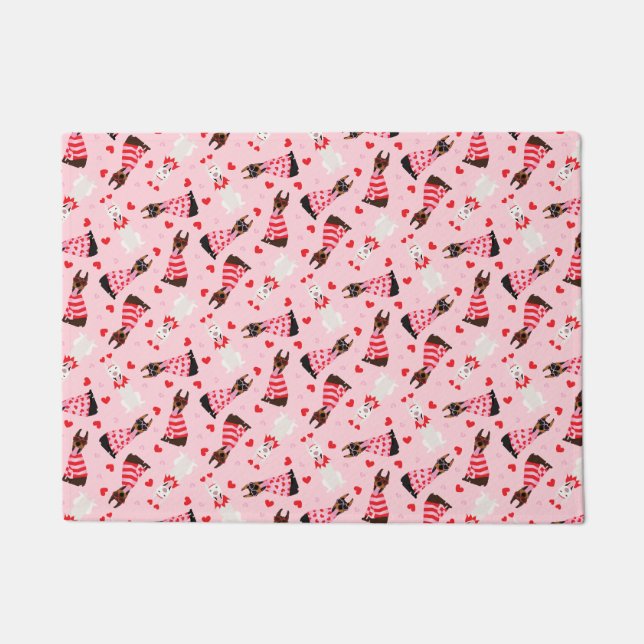 Felpudo Feliz Día de San Valentín Perros Dobermann (Anverso)