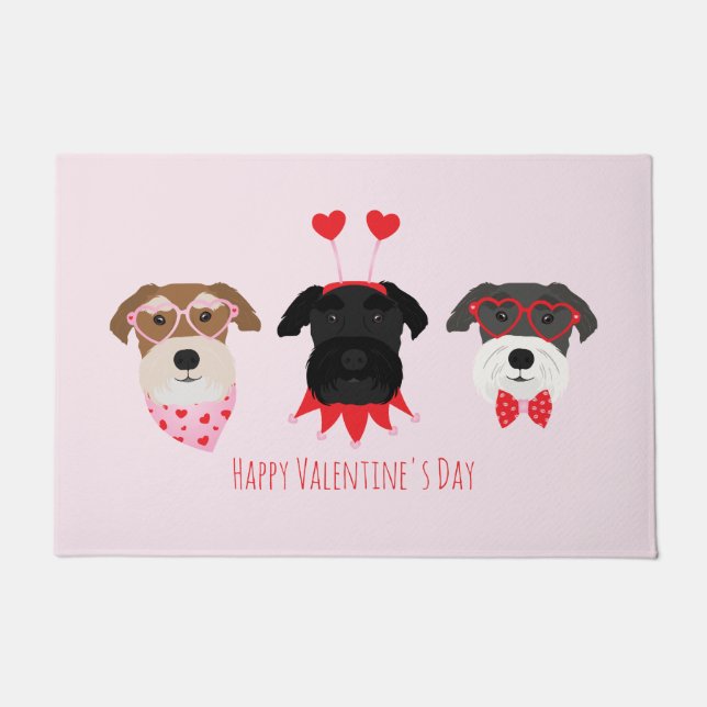 Felpudo Feliz Día de San Valentín Perros Schnauzer (Anverso)