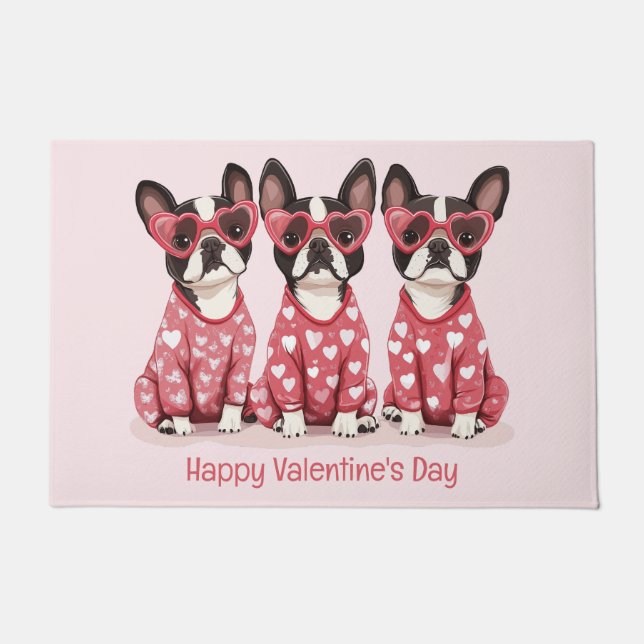 Felpudo Feliz Día de San Valentín Perros Terrier de Boston (Anverso)
