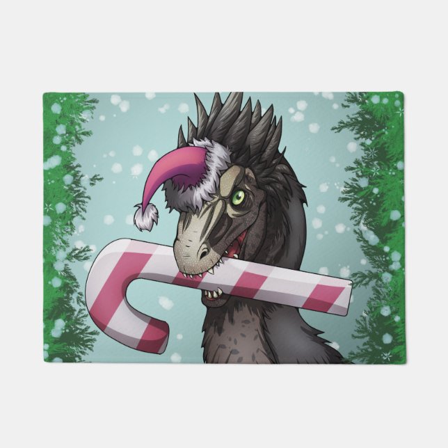 Felpudo Feliz Dinosaurio de Navidad (Anverso)