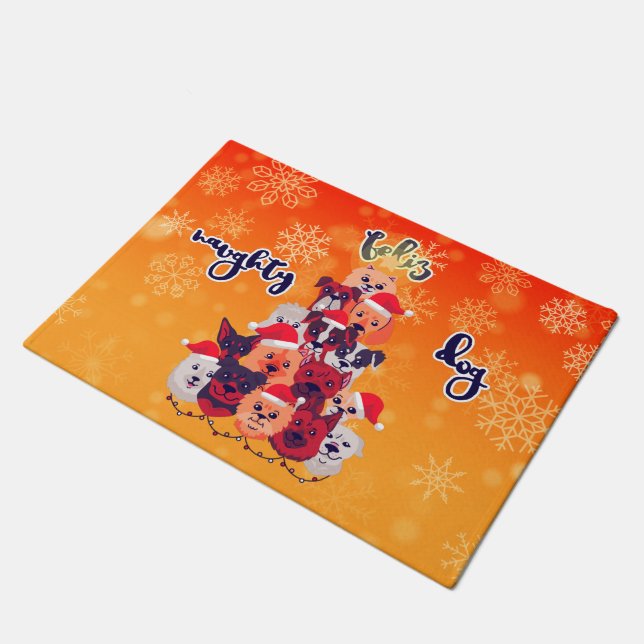 Felpudo Feliz Diseño de Navidad de Perro Travieso (Angular)