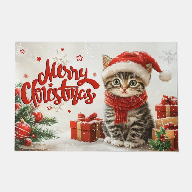 Felpudo Feliz Fiesta de Navidad Alfombrilla de Bienvenida  (Anverso)