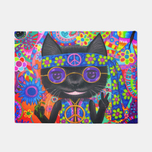 Felpudo Feliz Gafas de Sol Hippie Signo de paz Flor