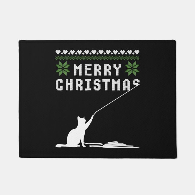 Felpudo Feliz gato navideño suéter feo (Anverso)