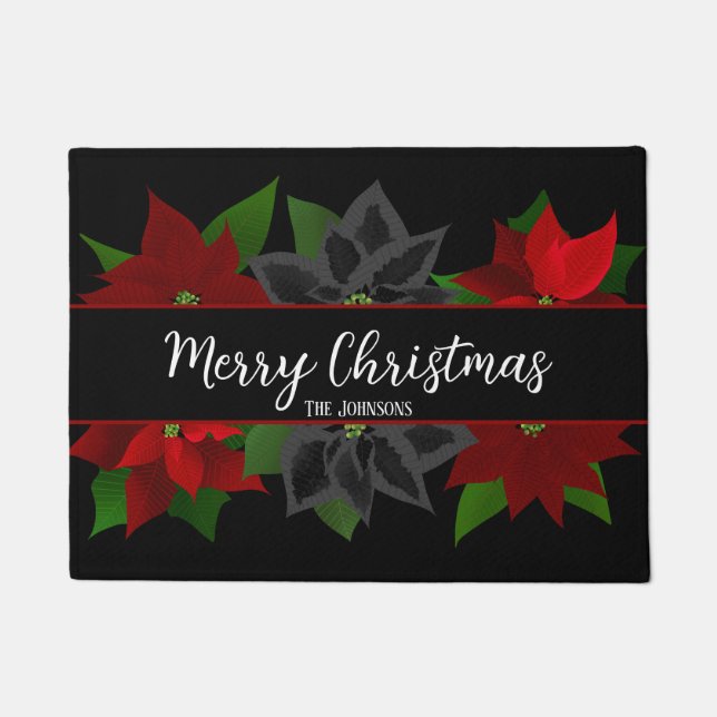 Felpudo Feliz Gótico navideño Poinsettias Doormat (Anverso)