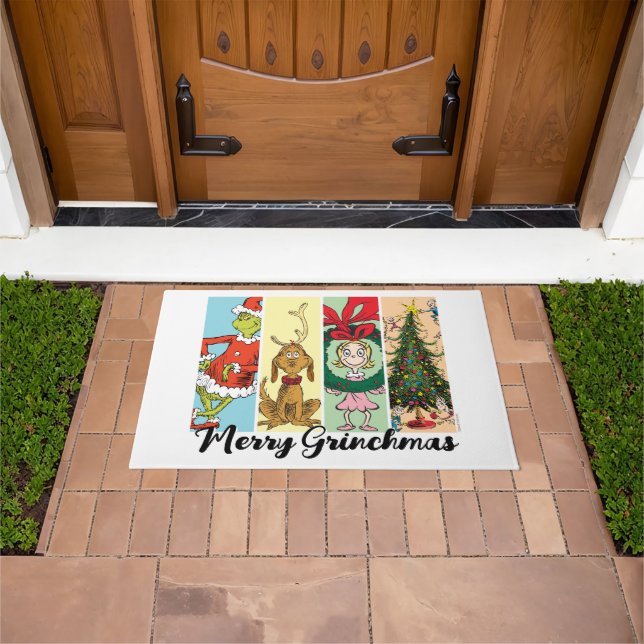 Felpudo Feliz Grinchmas Colaje Navideño (Exterior)