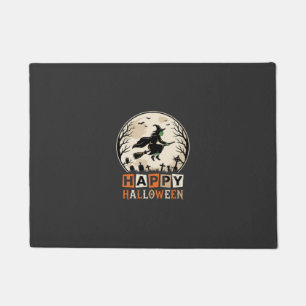 Felpudo Feliz Halloween Bruja Luna Cementerio Diseño_1