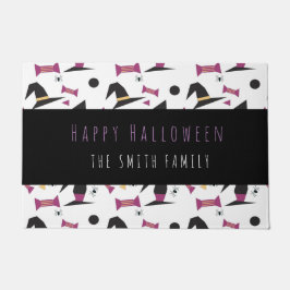 Felpudo Feliz Halloween Bruja Patrón de Caramelo Nombre Al