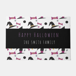 Felpudo Feliz Halloween Bruja Patrón de Caramelo Nombre Al