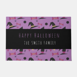 Felpudo Feliz Halloween Bruja Patrón de Caramelo Nombre Al