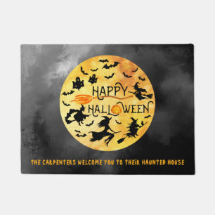 Felpudo FELIZ HALLOWEEN, brujas que vuelan, fantasmas y