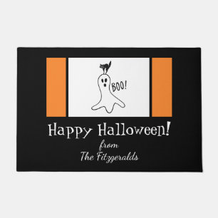 Felpudo Feliz Halloween Familia Cita Fantasma, Gato Negro