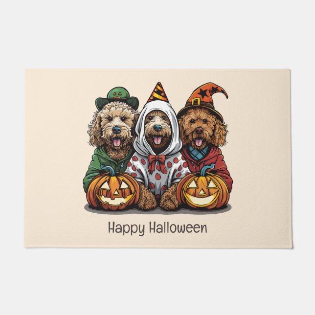 Felpudo Feliz Halloween Goldendoodle Dogs (Anverso)