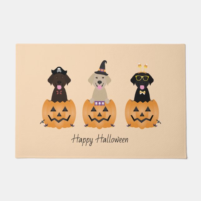 Felpudo Feliz Halloween Labrador Recuperar Calabaza de Per (Anverso)