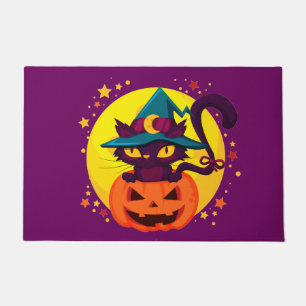 Felpudo feliz Halloween lindo gato y calabaza