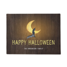 Feliz Halloween Murciélago y Luna Fondo Rústico