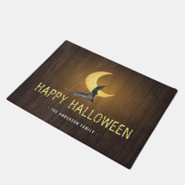 Felpudo Feliz Halloween Murciélago y Luna Fondo Rústico