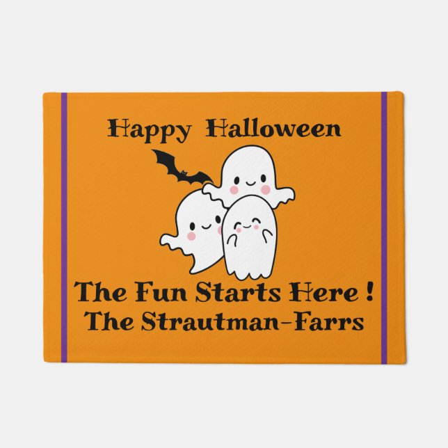 Felpudo Feliz Halloween PERSONALIZAR A Naranja De Bat Fant (Anverso)