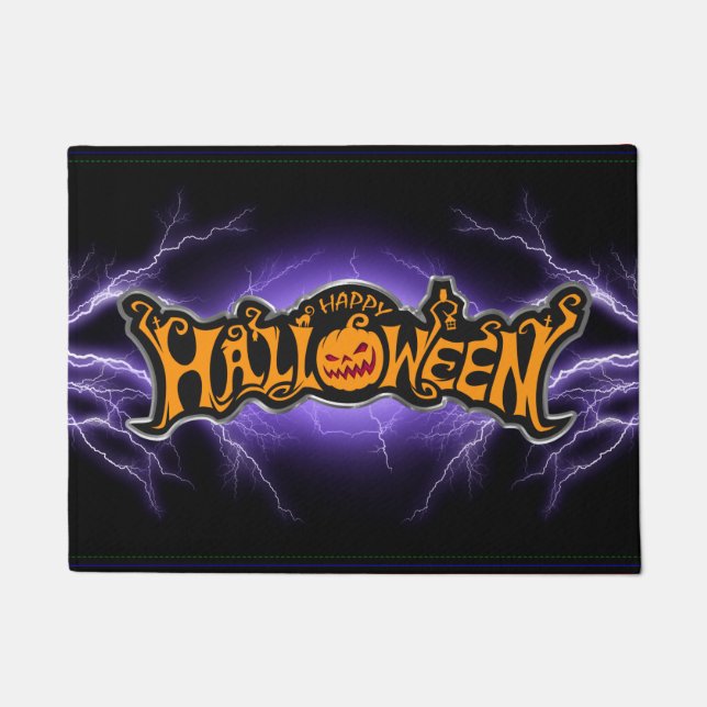 Felpudo Feliz Halloween Ruby Eyed Pumpkin Purple Lightning (Anverso)