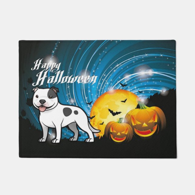 Felpudo Feliz Halloween Staffordshire Bull Terrier (Anverso)
