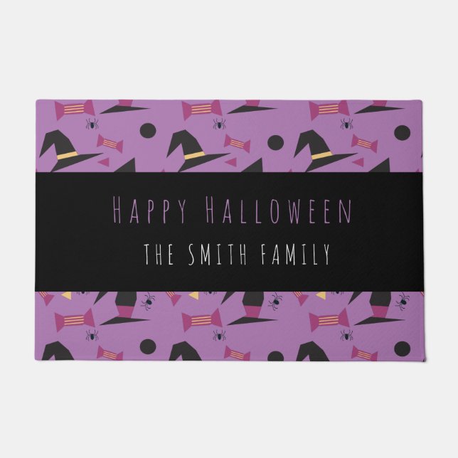 Felpudo Feliz Halloween Witch Candy Pattern Name Doormat (Anverso)