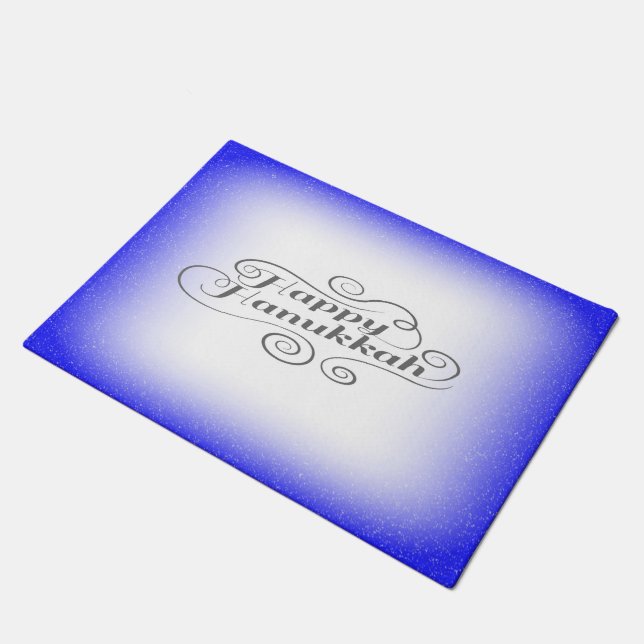 Felpudo Feliz Hanukkah de 2 tonos de fondo blanco azul (Angular)