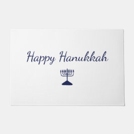 Felpudo Feliz Hanukkah Mano Simple Dibujada Menorah Azul
