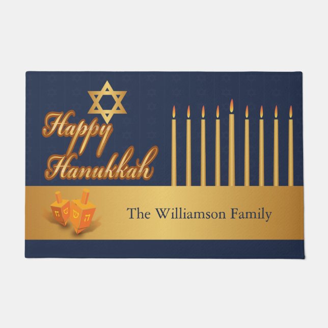 Felpudo Feliz Hanukkah Personalizado Door Mat (Anverso)