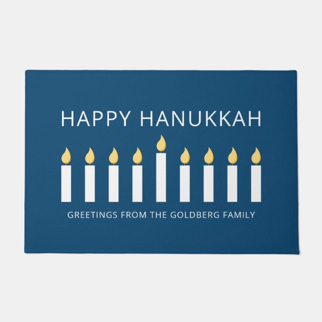 Felpudo Feliz Hanukkah| Sencillo y moderno saludo de velas (Anverso)