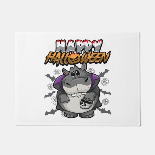 Felpudo Feliz Hippopótamo Disfrazado de Halloween (Anverso)