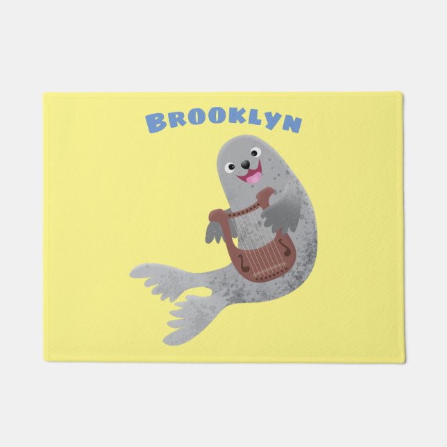 Felpudo Feliz ilustracion de personalizado de foca de arpa (Anverso)