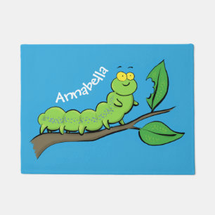 Felpudo Feliz ilustracion personalizado de oruga verde