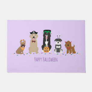 Felpudo Feliz morado de perros de Halloween