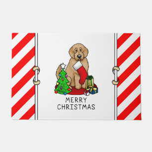 Felpudo Feliz Navidad 2 Goldendoodle (rojo dorado) Cute