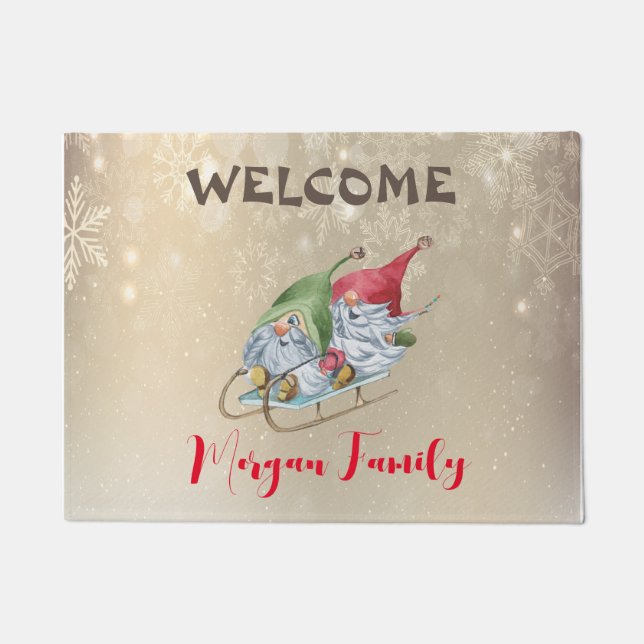 Felpudo Feliz Navidad, Adorable Gnomes Sleigh (Anverso)