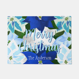 Felpudo Feliz Navidad Azul Poinsettias Doormat
