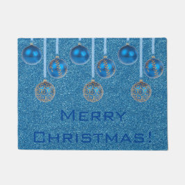 Felpudo Feliz Navidad Baubles Blue Gold Ornamates Mat