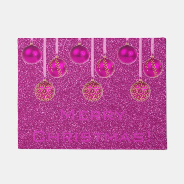 Felpudo Feliz Navidad Baubles Hot Pink Ornamour Doat (Anverso)