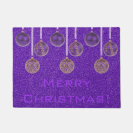 Felpudo Feliz Navidad Baubles Purple Gold Ornamates Mat
