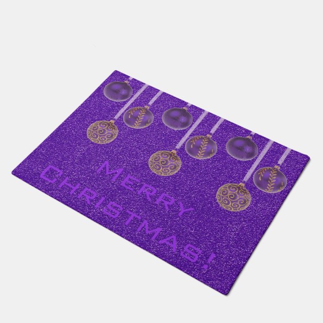 Felpudo Feliz Navidad Baubles Purple Gold Ornamates Mat (Angular)