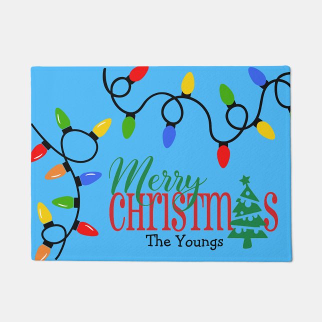 Felpudo Feliz Navidad, bienvenida mate con luces navideñas (Anverso)