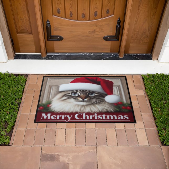 Felpudo Feliz Navidad Birman Cat, Navidad Santa Birman Cat (Exterior)