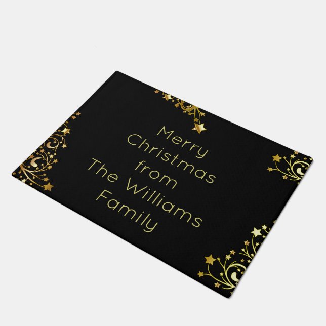 Felpudo Feliz Navidad Black Gold Stars Typography Moda (Angular)