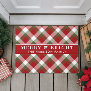 Felpudo Feliz Navidad Brillante Plaid